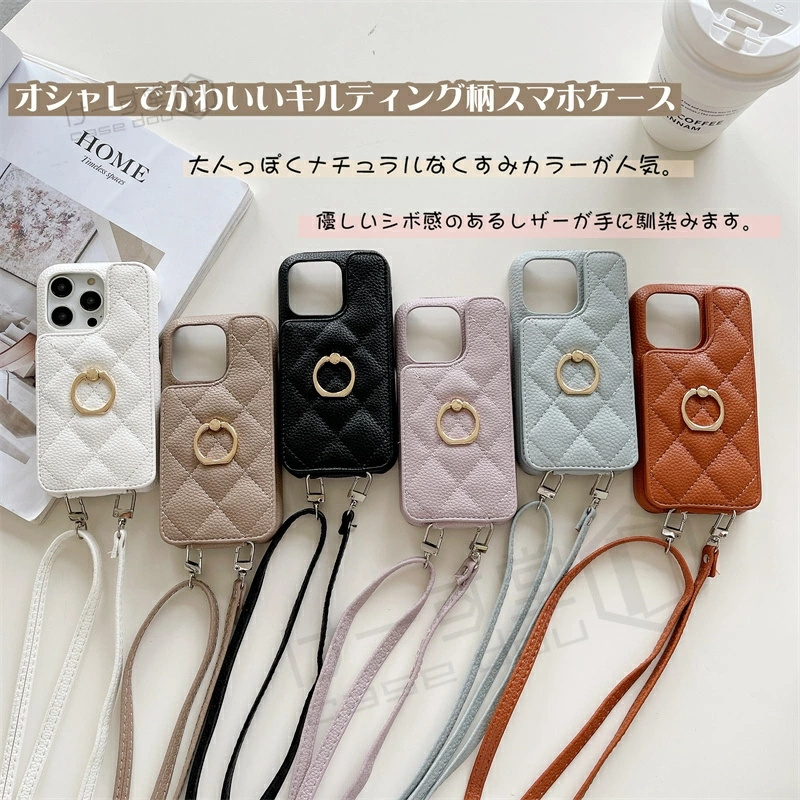 スマホケースショルダー iPhoneケース キルティング リング 付き