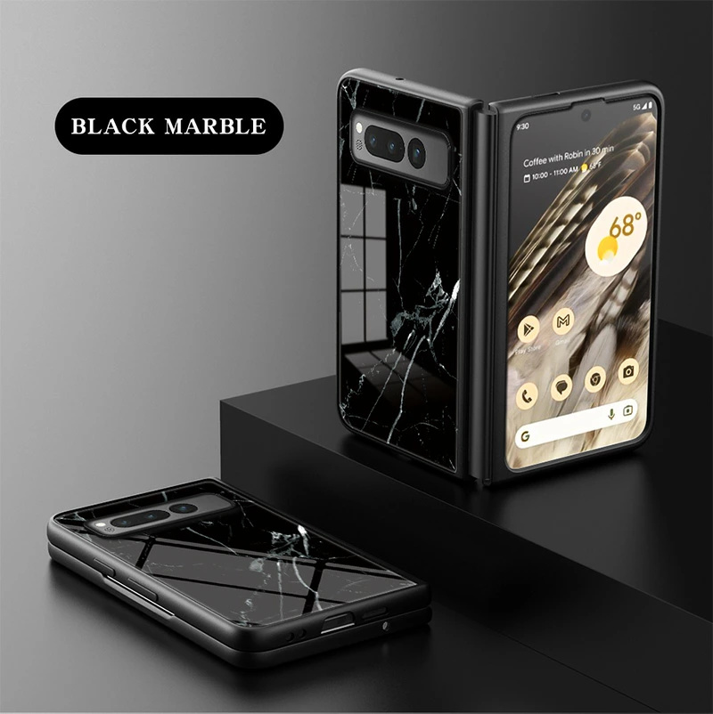 Google Pixel Fold ケース 大理石柄 背面ガラス型 耐衝撃 可愛い