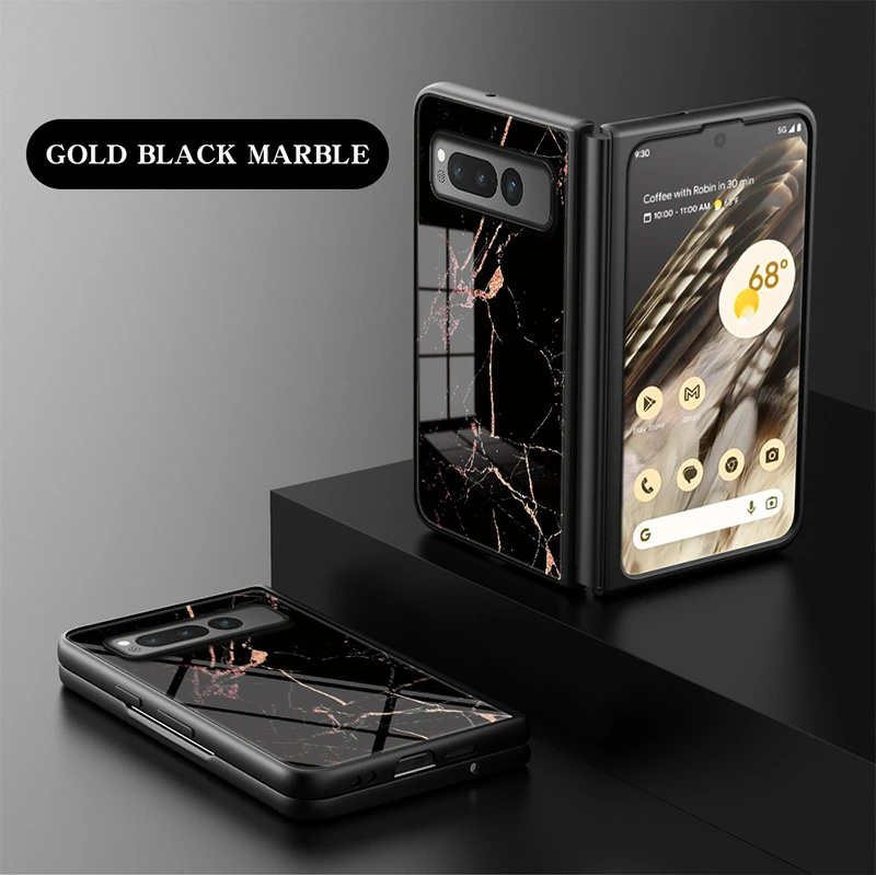 Google Pixel Fold ケース 大理石柄 背面ガラス型 耐衝撃 可愛い