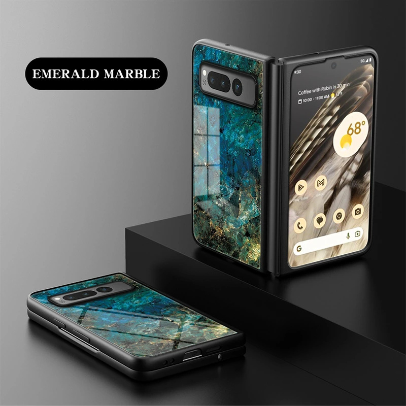 Google Pixel Fold ケース 大理石柄 背面ガラス型 耐衝撃 可愛い