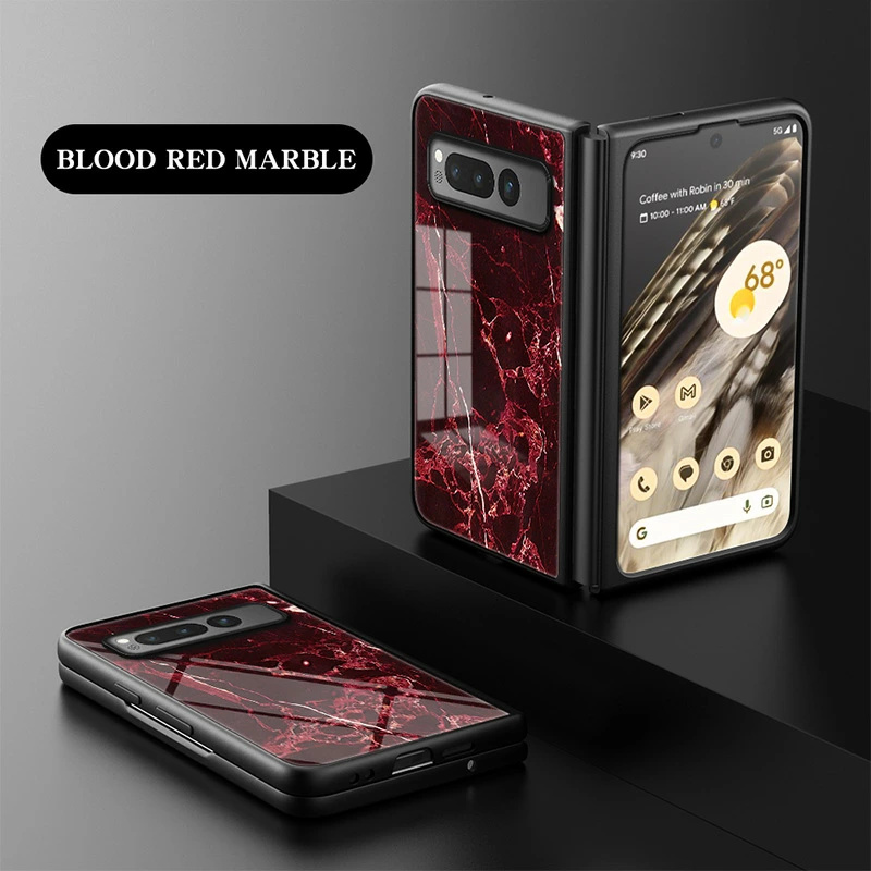 Google Pixel Fold ケース 大理石柄 背面ガラス型 耐衝撃 可愛い