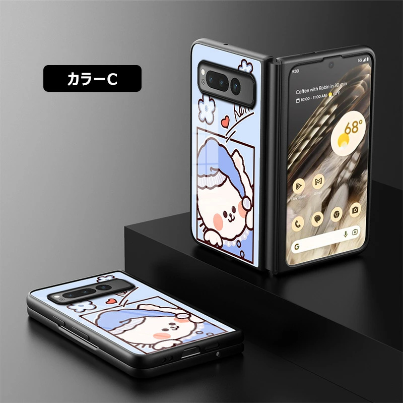 9H強化ガラス google pixel fold ガラスケース 光沢 可愛い ねこ 猫 耐
