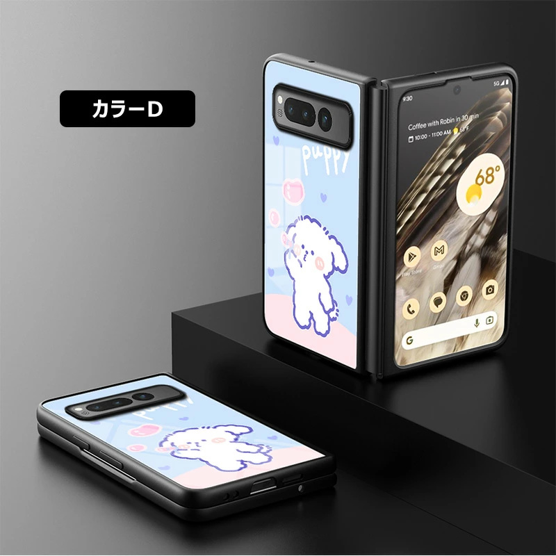9H強化ガラス google pixel fold ガラスケース 光沢 可愛い ねこ 猫 耐