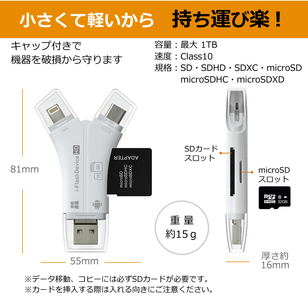 SDカードリーダー 4in1 microsdカード 転送 写真移動 外付け USB 3.0 SD MicroSDカード 高速データ転送 コンパクト シンプル IOS専用 安心保証 iPhone15