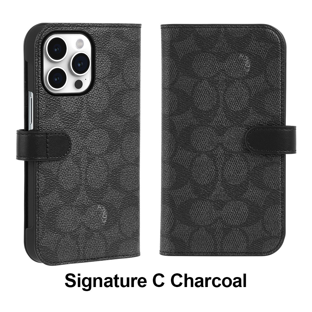 Coach Charcoal Black Signature C Folio Case For - iPhone 12