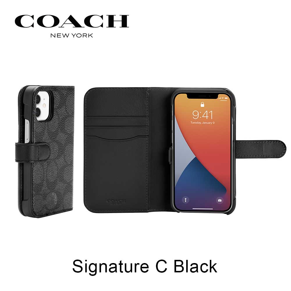 コーチ iPhone12mini スマホケース 手帳型 ブランド ブラック バニラ 