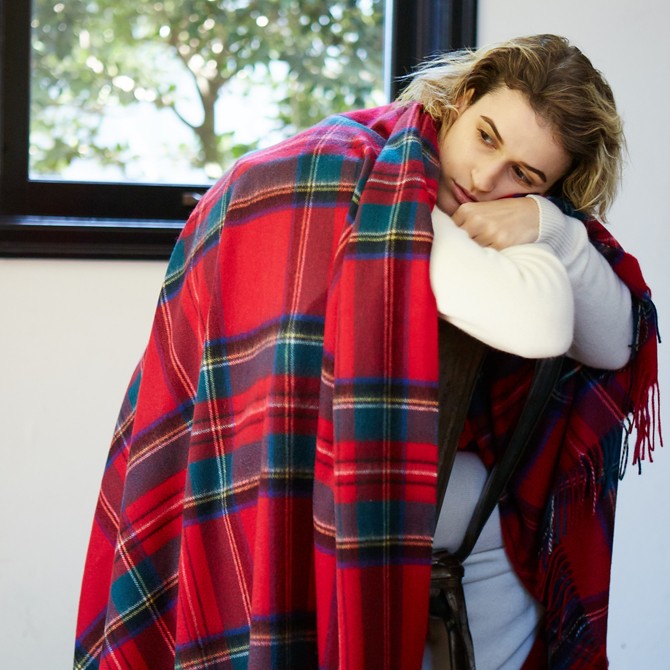 カシミヤ 100% チェックブランケット ビッグストール/2color』【全2色