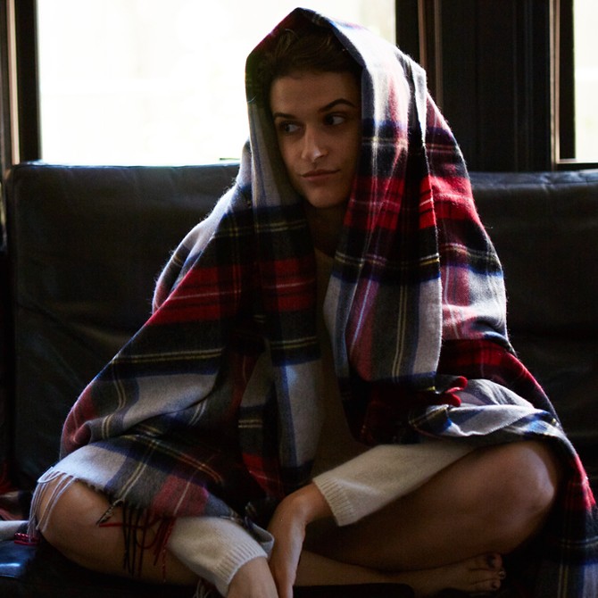 カシミヤ 100% チェックブランケット ビッグストール/2color』【全2色