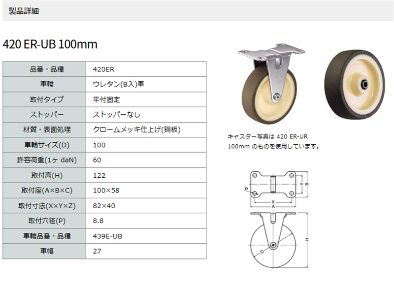 卓出 東北車輛製造所 標準型固定金具付ゴム車輪 １２５ 125KB