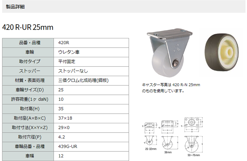 ハンマーキャスター 420R-UR25 固定ストッパーなし :420R-UR25:キャスター市場 Yahoo!店 - 通販 - Yahoo!ショッピング