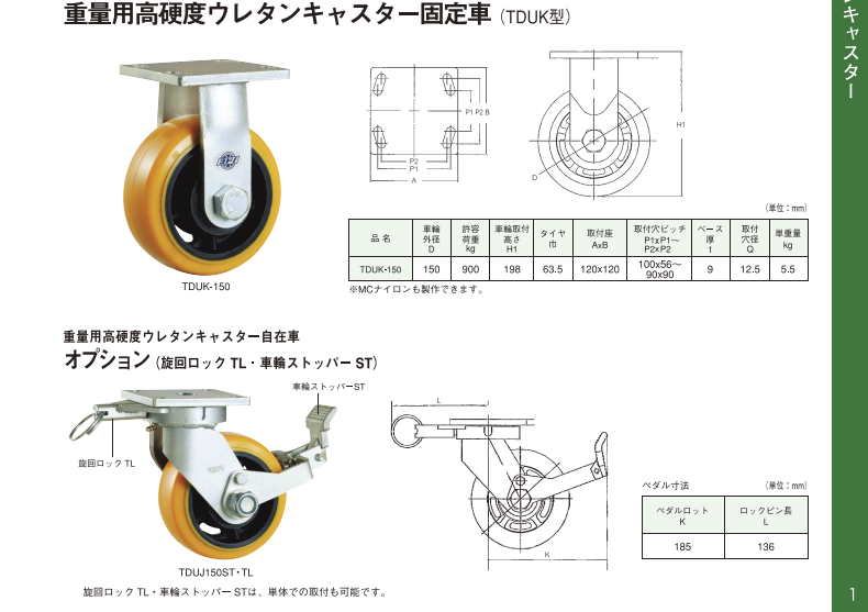 ヨドノ キャスター TDUJ150ST-TL 新品 日本製 : tduj150st-tl