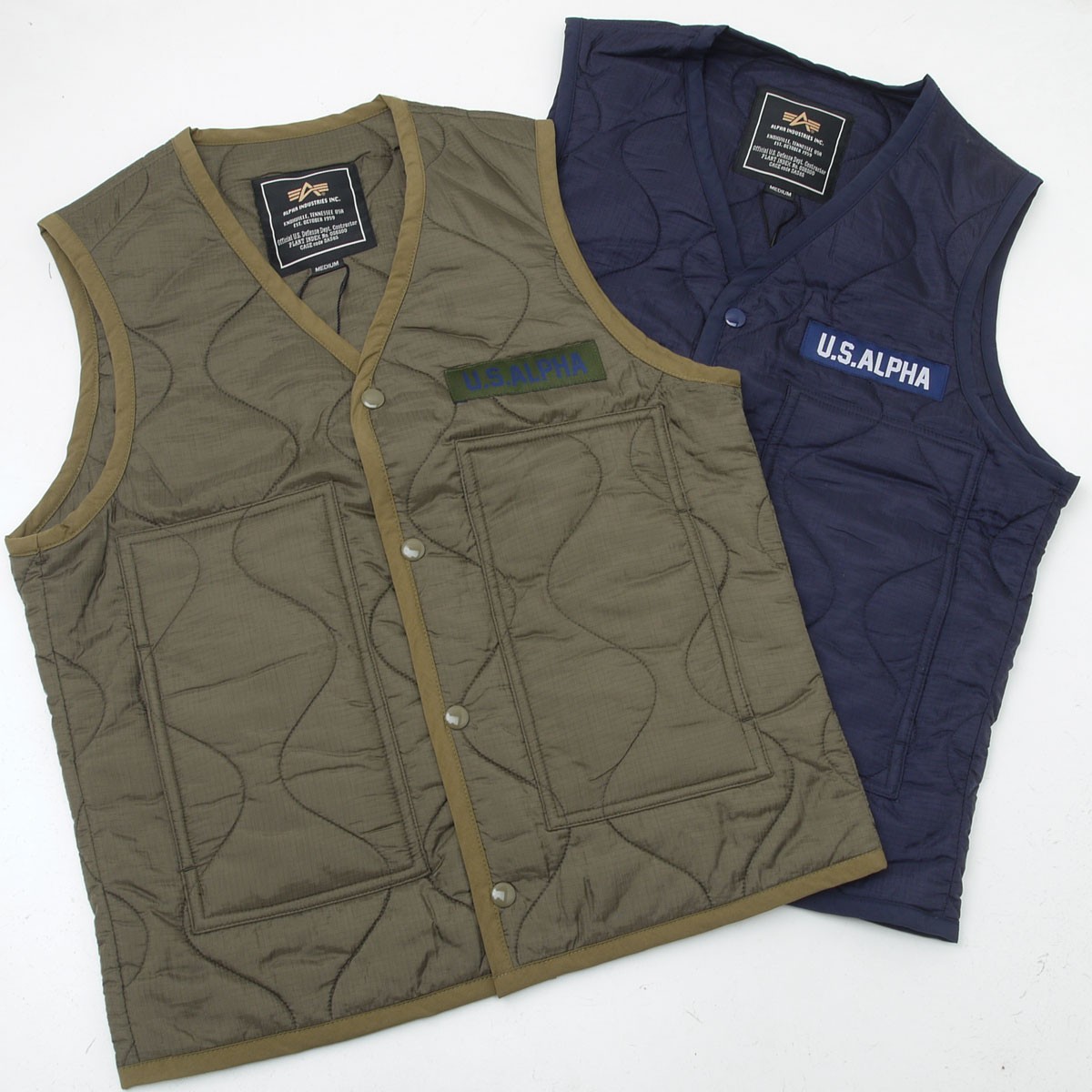 アルファー ALPHA ミリタリーキルティングベスト 新品 Alpha Industries（アルファ・インダストリーズ） ALPHA アルファ