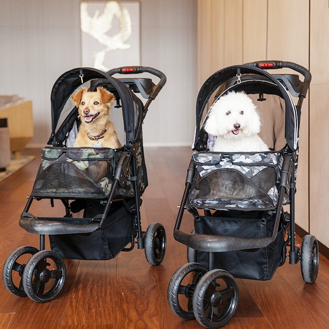 折りたたみペットキャリー 3輪 ストローラー Pet Stroller camo 迷彩柄 耐荷重18kg 犬 いぬ 猫 petique ねこ 小型犬  中型犬 老犬 大型猫 老猫 小動物