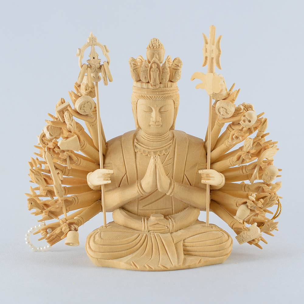 差別発言大型仏教美術 楠木精彫 十一面持瓶観音 菩薩像 仏像 高級な供養品 総高90cm B15P01A 仏像