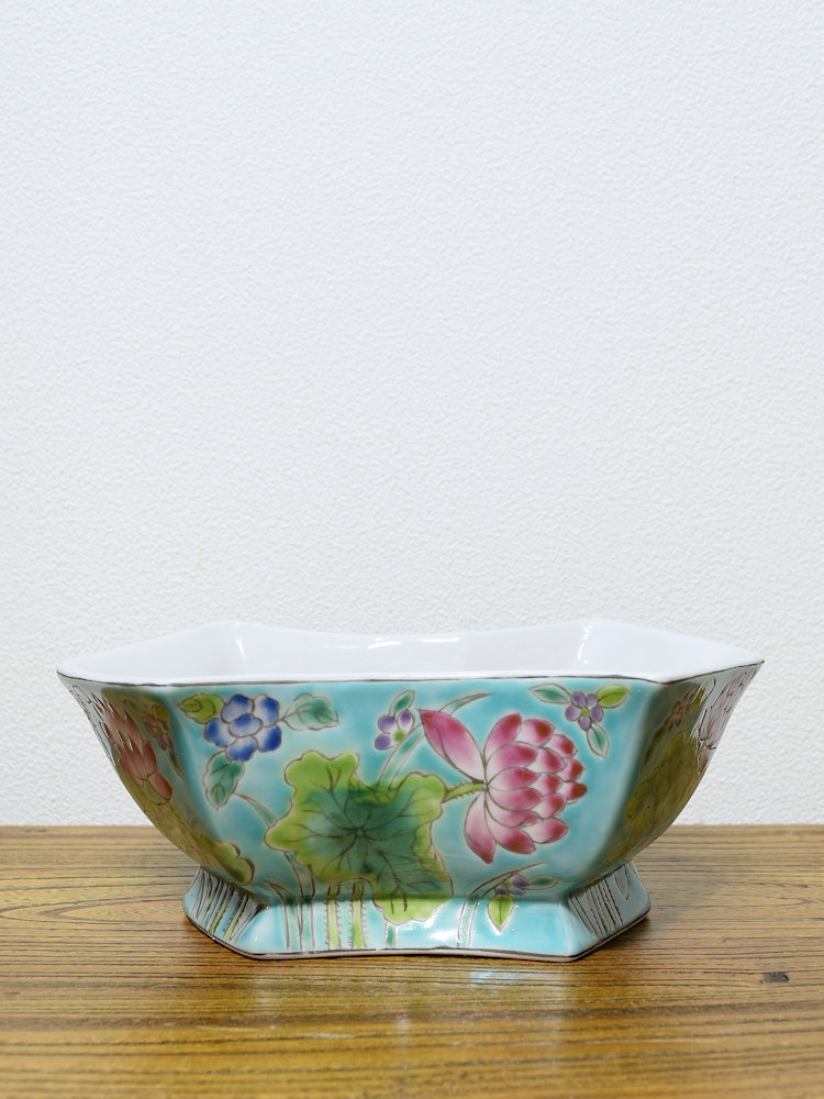 蓮の花デザイン 陶器花瓶 ベース フラワーベース 陶器花瓶 粉彩 蓮モチーフ : Cathay - 通販