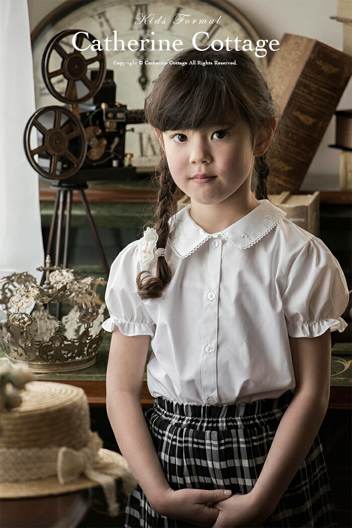 日本製 子供服 女の子 半袖 刺繍ブラウス フォーマル 白 100 110 120 130 140 入学式 発表会 結婚式 法事 [YUP4