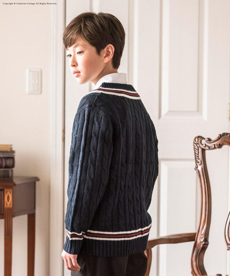子供服 Vネックニット 長袖 ネイビー 男女キッズフォーマル