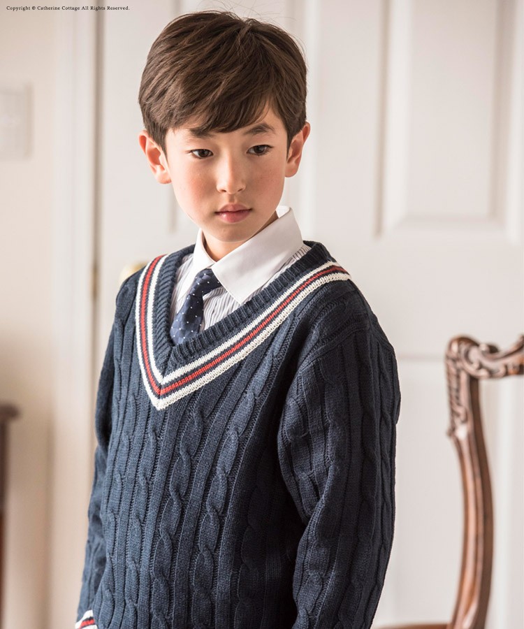 子供服 Vネックニット 長袖 ネイビー 男女キッズフォーマル
