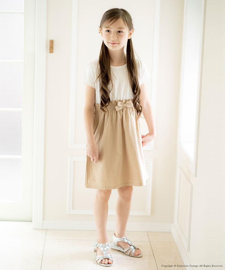 子供服 夏服 カジュアル キッズワンピース 半袖リボンドッキングワンピース 110 1 130 140 150cm Tak Qs051 キャサリンコテージ 通販 Yahoo ショッピング