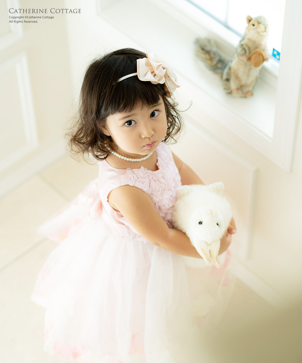 新品 Mサイズ チュールドレス 花びらモチーフ フォーマル 袖あり ミディアムドレス Sfge Nl