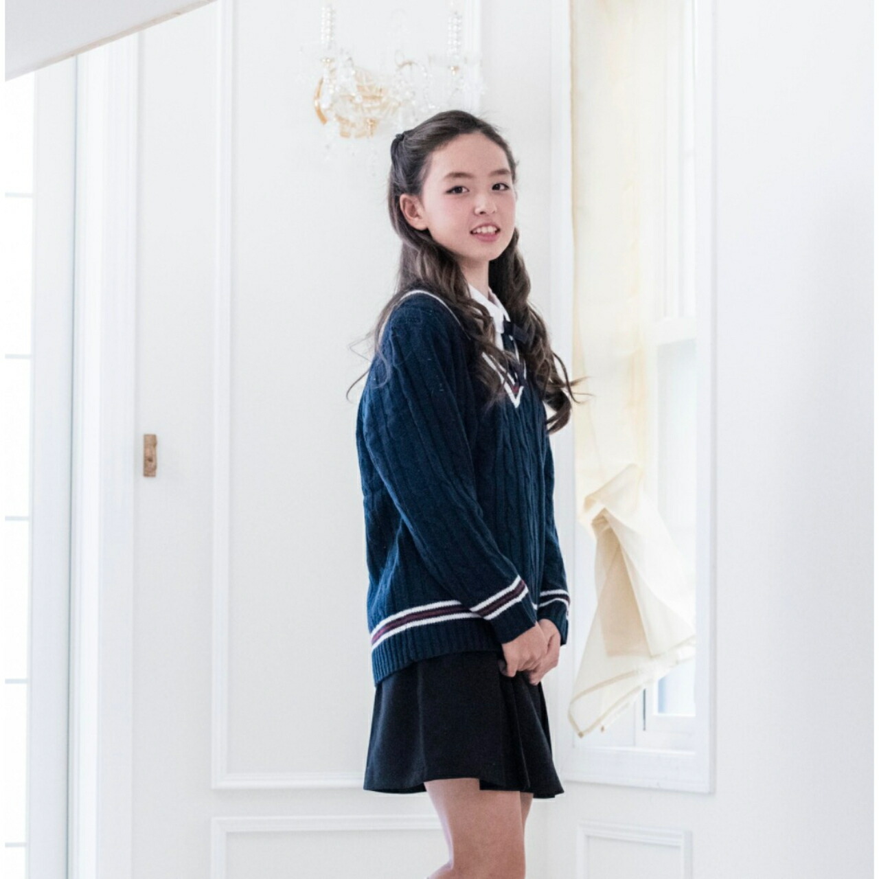 子供服 Vネックニット 長袖 ネイビー 男女キッズフォーマル