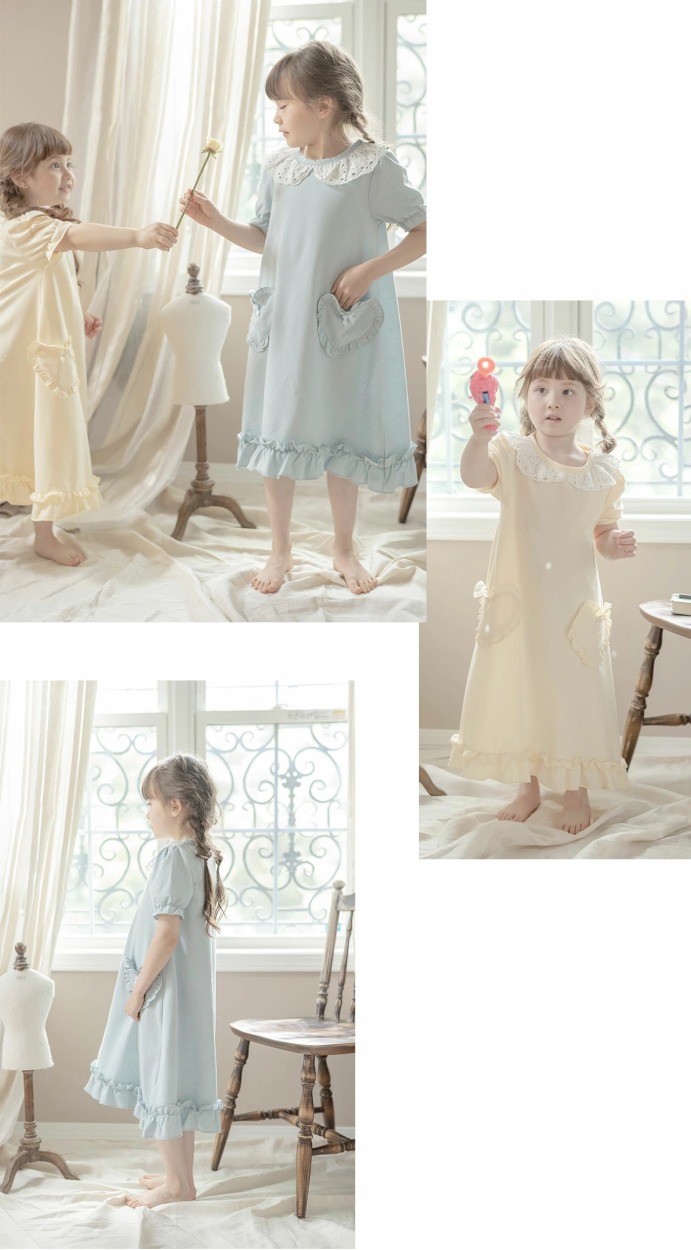キッズ女の子のリラックスタイムをキュートに彩る夏用半袖ルームウェアネグリジェタイプでプリンセス気分