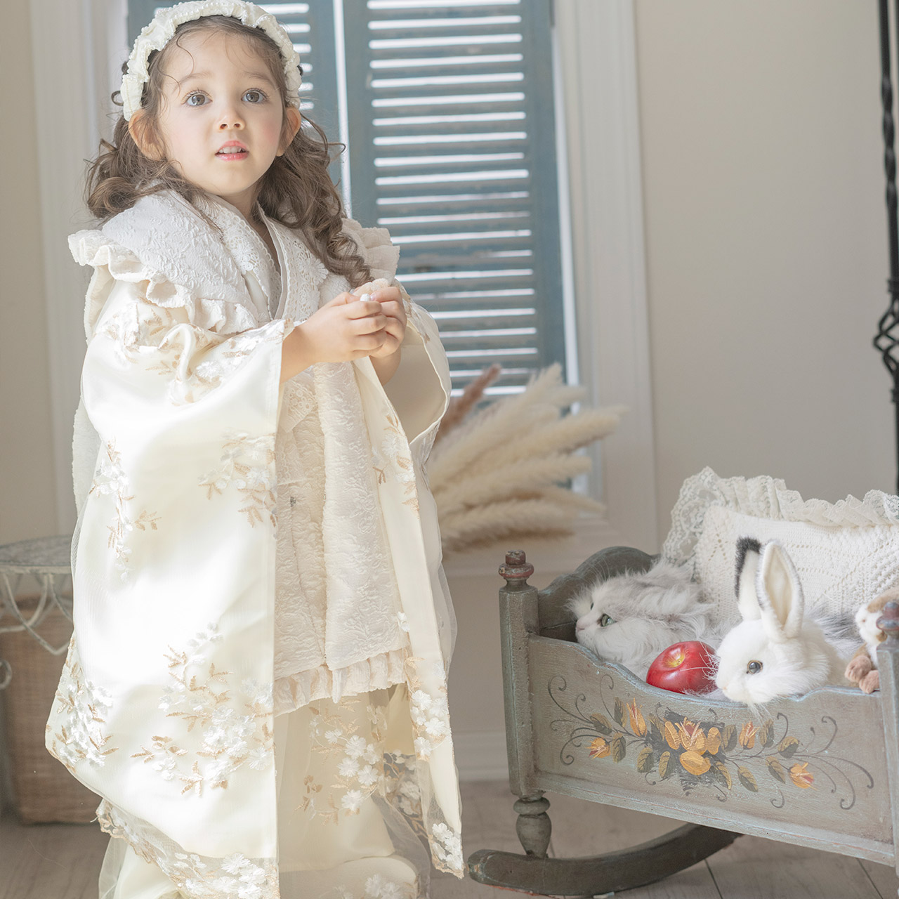 目玉セール|七五三 3歳女の子 着物 送料無料 花刺繍チュールレース着物