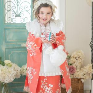 七五三 3歳女の子 着物 送料無料 花刺繍チュールレース着物ワンピース＆ 被布セット 和装 TAK
