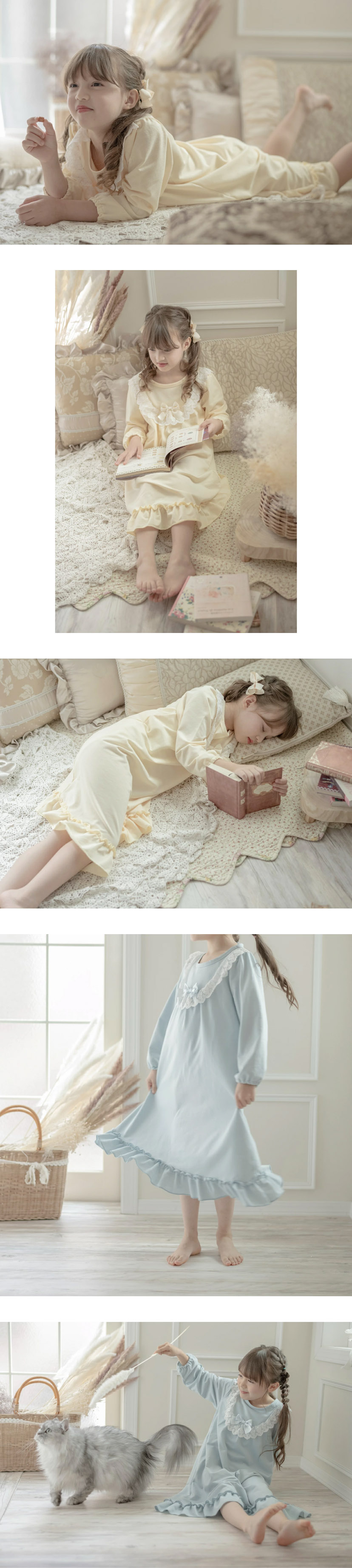 やわらか裏毛のヨークレースネグリジェ 長袖 パジャマ キッズ 女の子 ルームウェア カジュアル