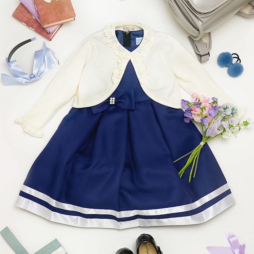 入学式 女の子 服 結婚式 スーツ ワンピース+ニットボレロセット ドレス フォーマル コーデセット 女子キッズ キャサリンコテージ TAK