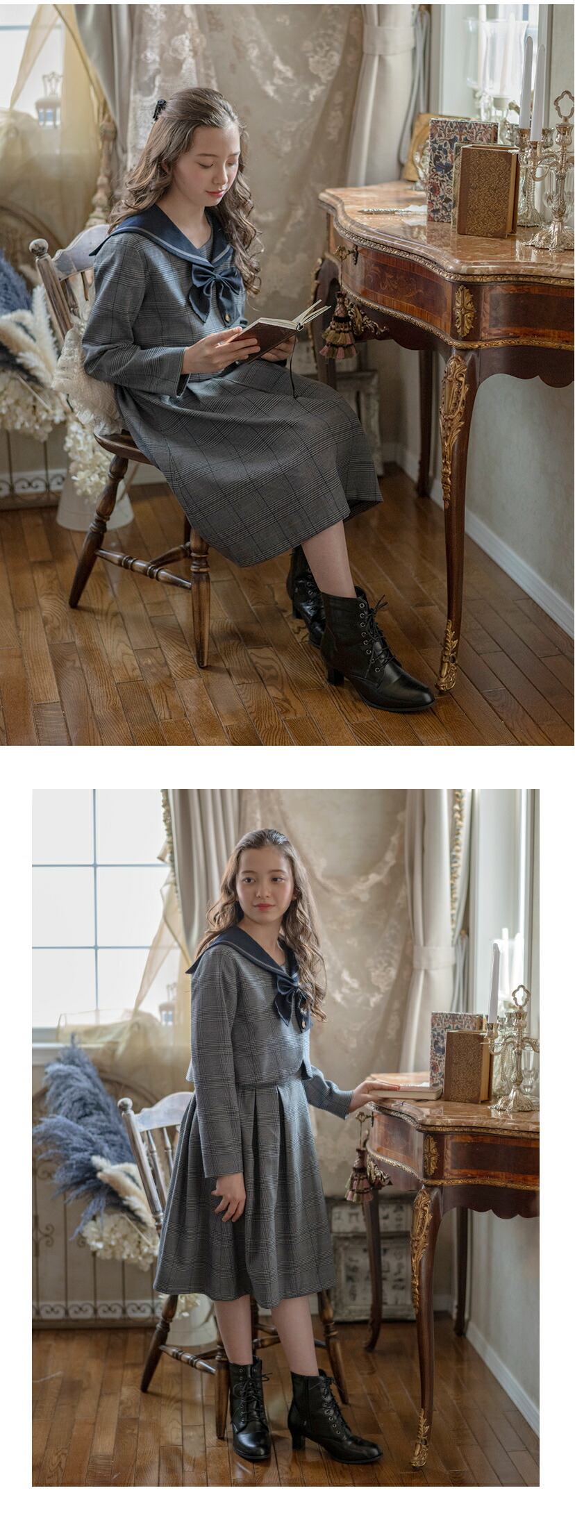 卒業式セーラーボレロセットアップチェック柄