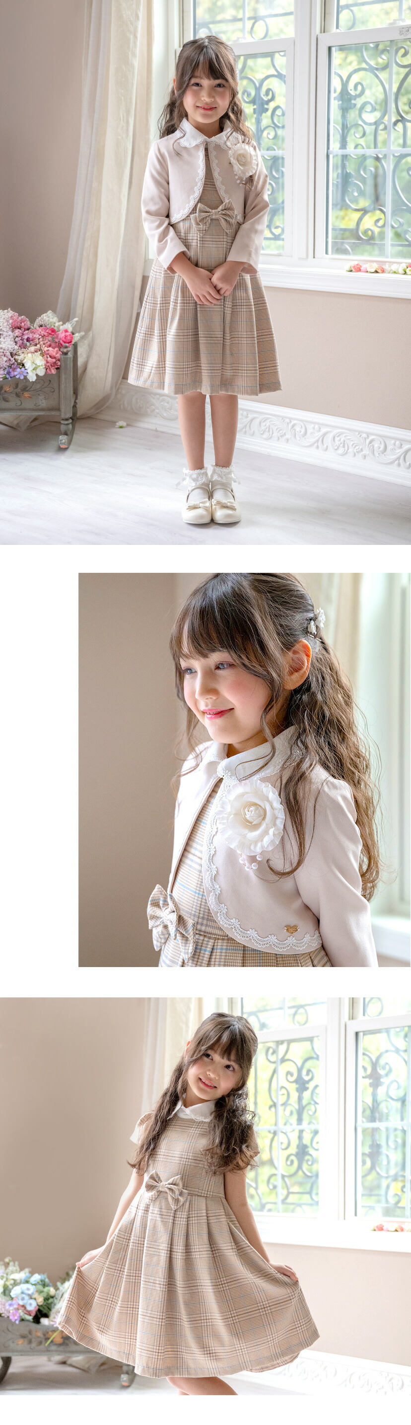 入学式 丸襟ワンピースとボレロのアンサンブル モデル画像1