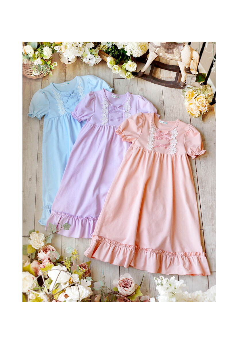 半袖フラワーレース＆クロスリボンネグリジェ サムネイル カラバリ