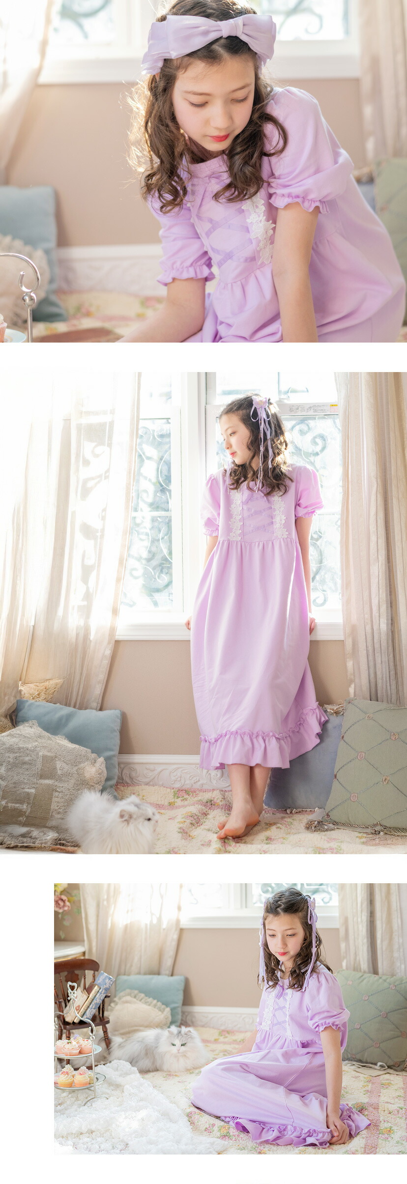 半袖フラワーレース＆クロスリボンネグリジェ モデル画像7