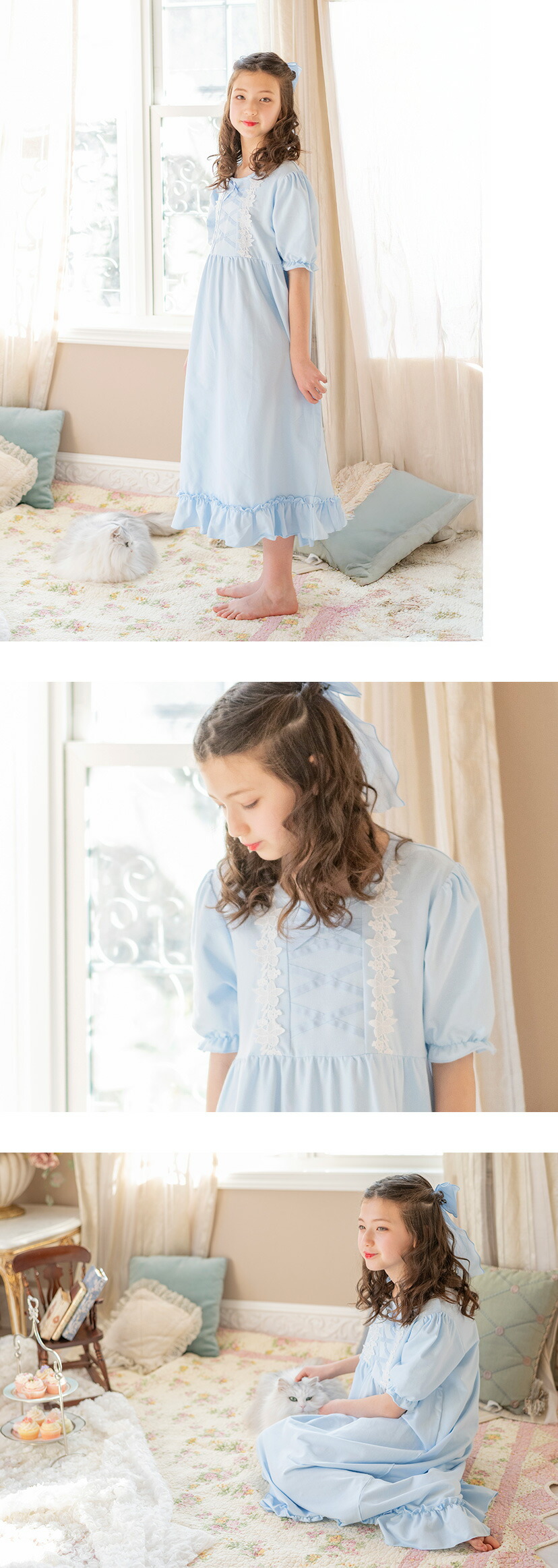 半袖フラワーレース＆クロスリボンネグリジェ モデル画像8