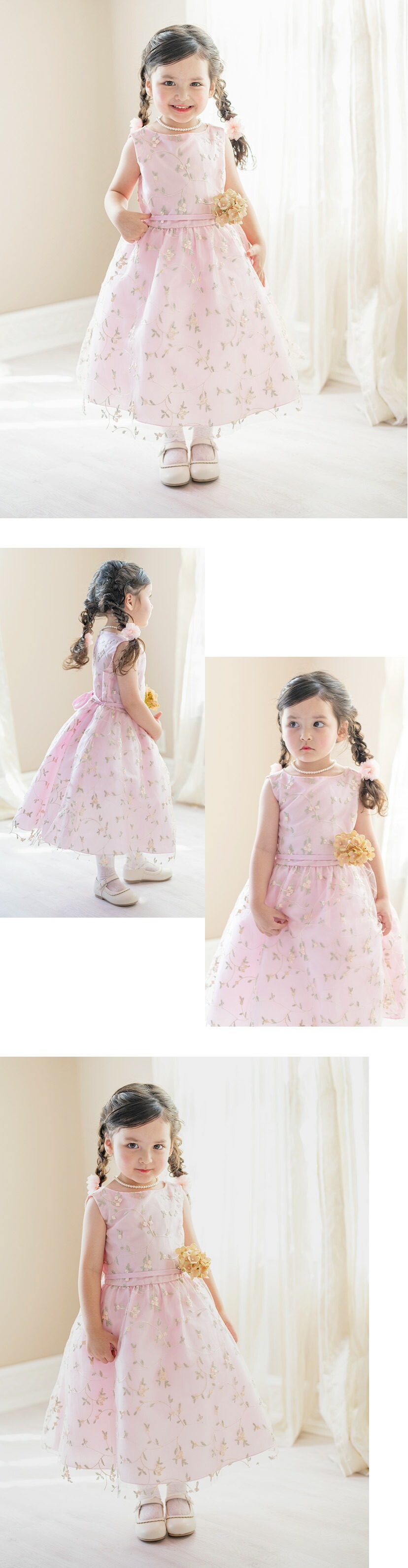 花刺繍チュールレースドレス モデル画像