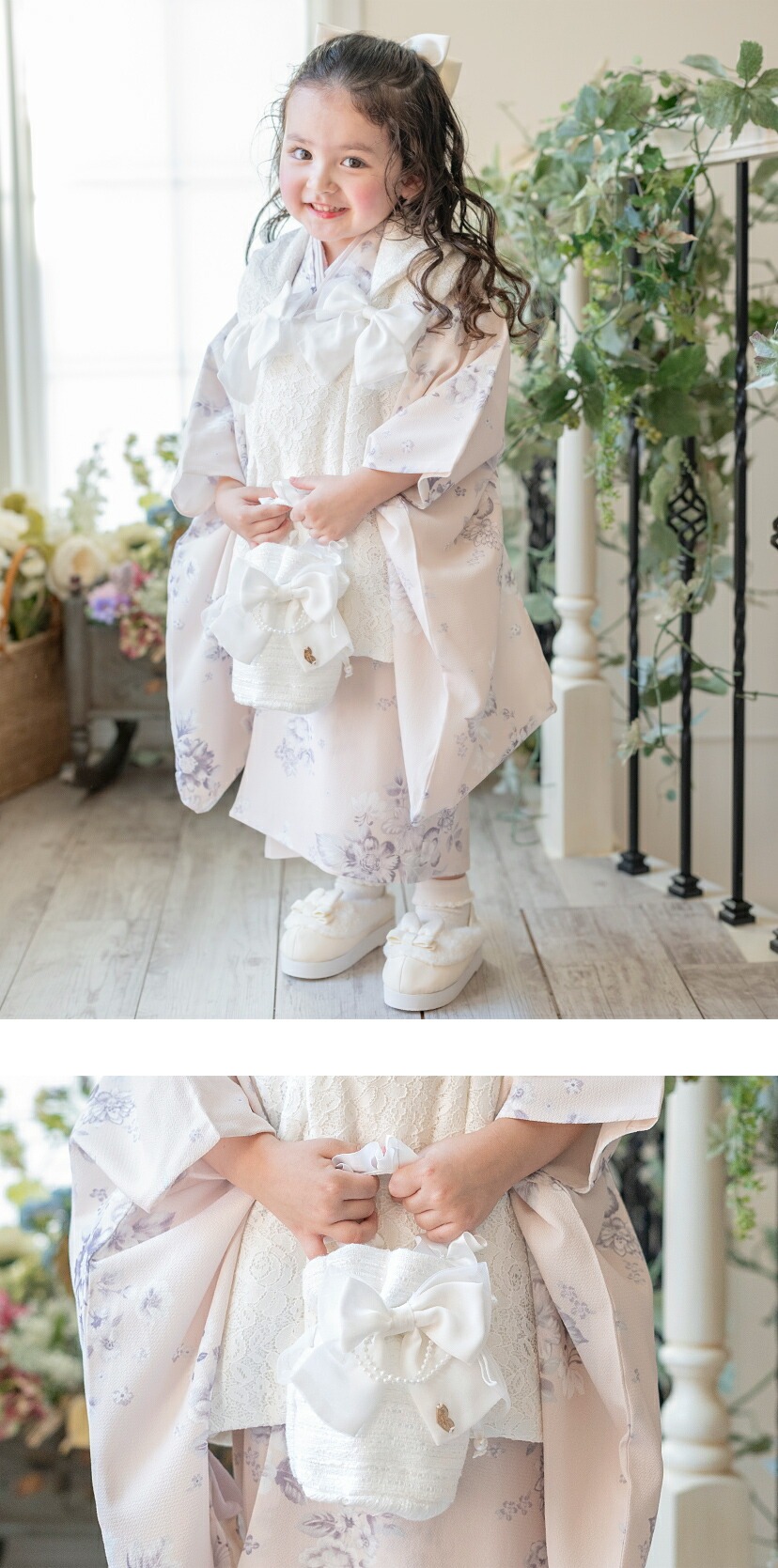 女の子 七五三 ファンシーツイードのリボン巾着,モデル画像