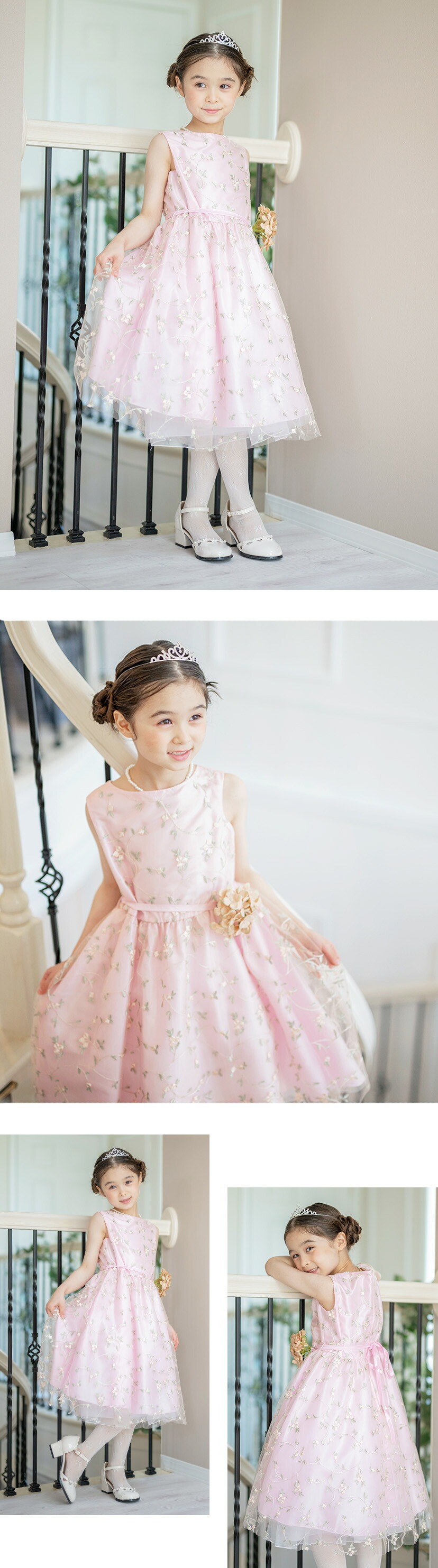 花刺繍チュールレースドレス モデル画像