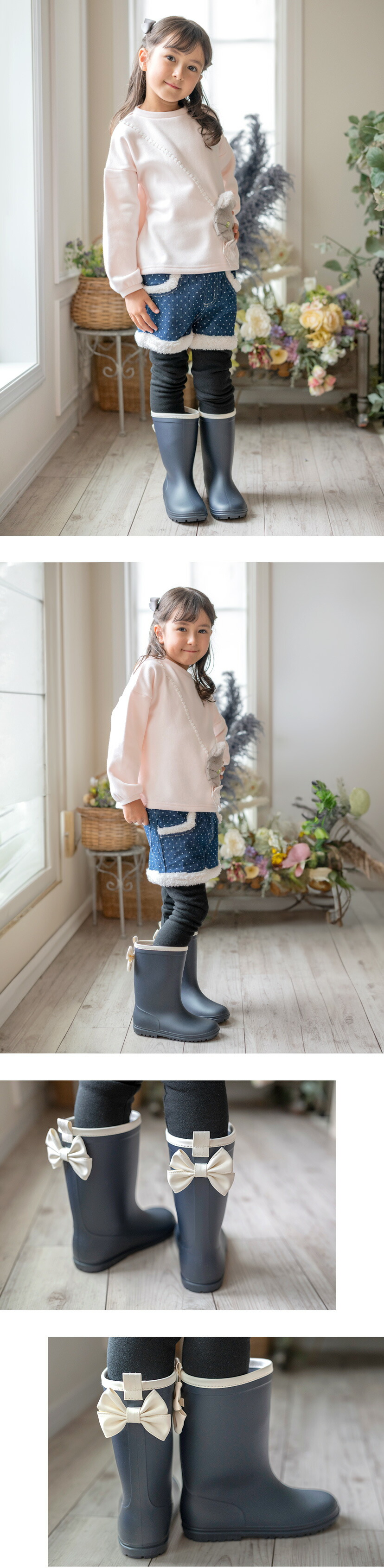 DE015 バックリボンレインブーツ,モデル画像