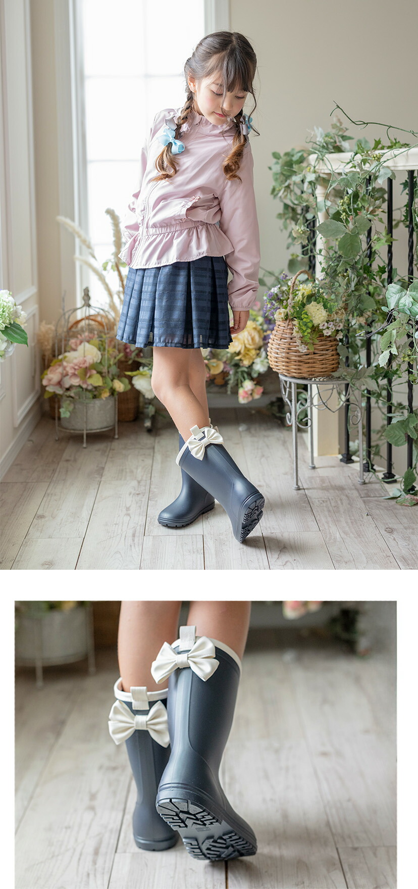 DE015 バックリボンレインブーツ,モデル画像