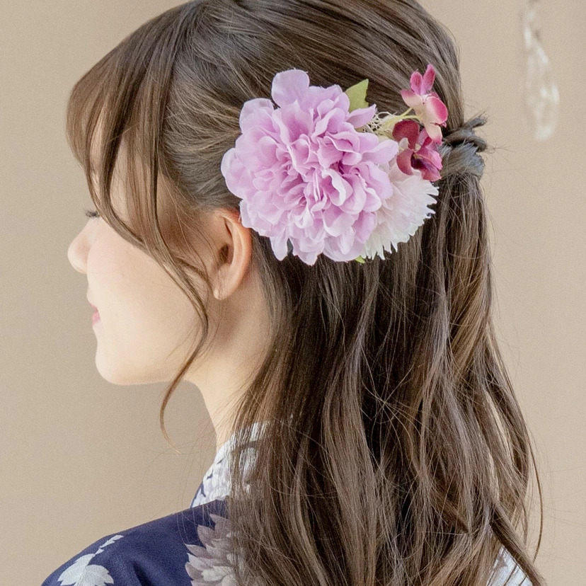 髪飾り 桜と紫陽花の髪かざり No.PW02 髪飾り シャンパンピンク×ホワイト 成人