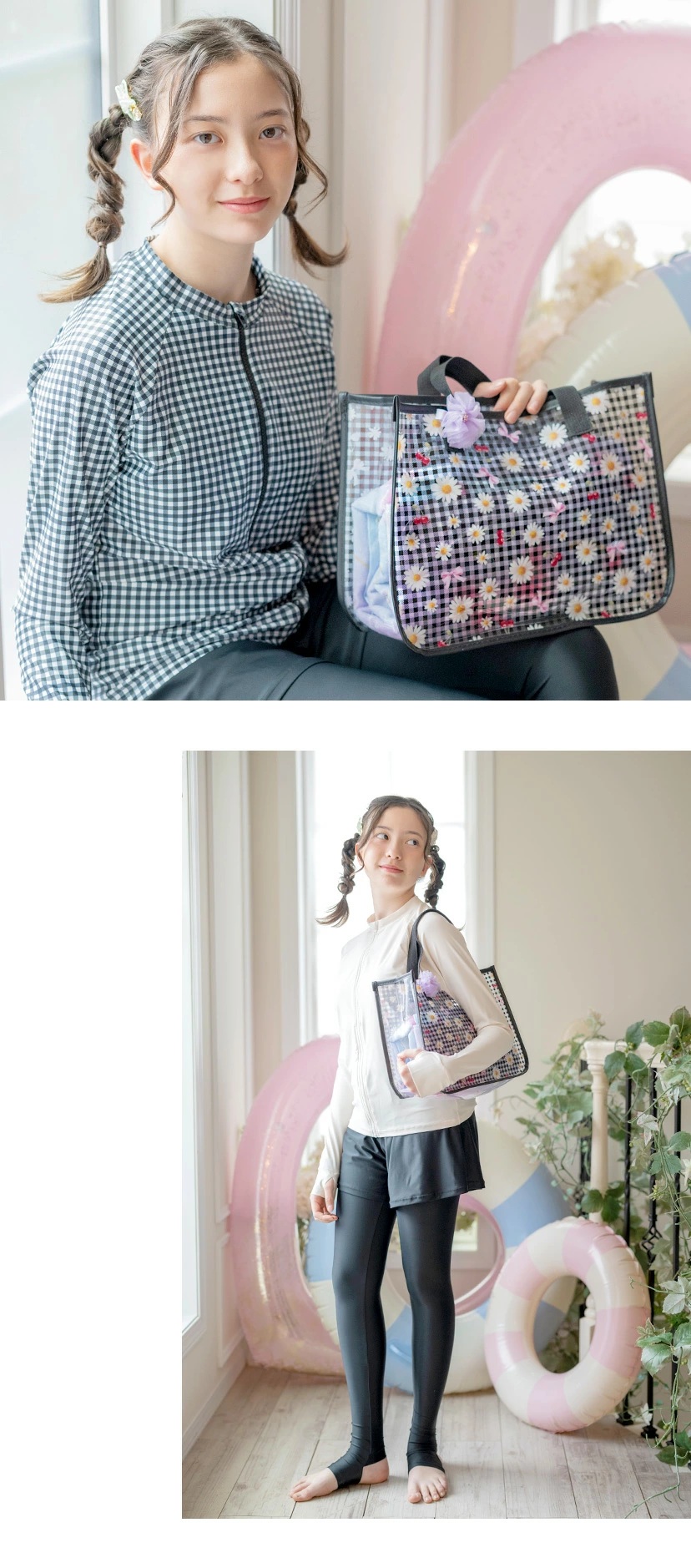 かわいい花柄のビーチバッグ モデル画像3