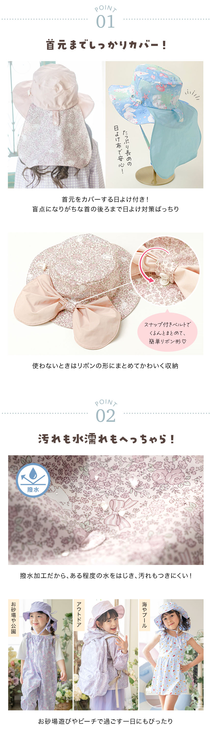 日よけハットのポイント1,ポイント2