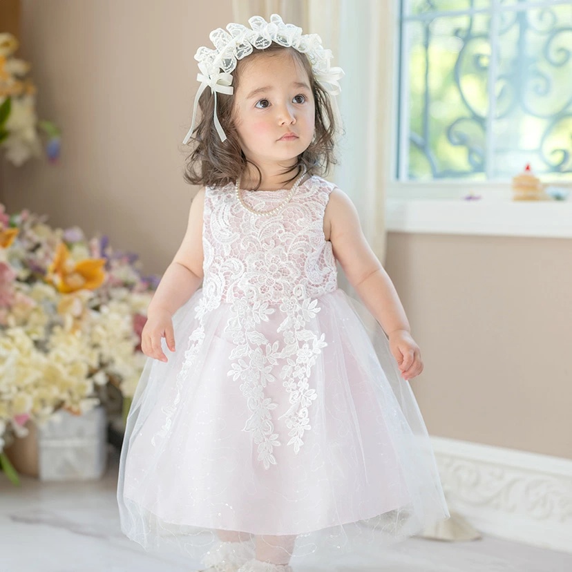 ベビードレス 女の子 送料無料 ケミカルレースベビードレス ギフト お誕生日 女の子フォーマル チュール 結婚式 [YUP12] キャサリンコテージ | Catherine Cottage | 02