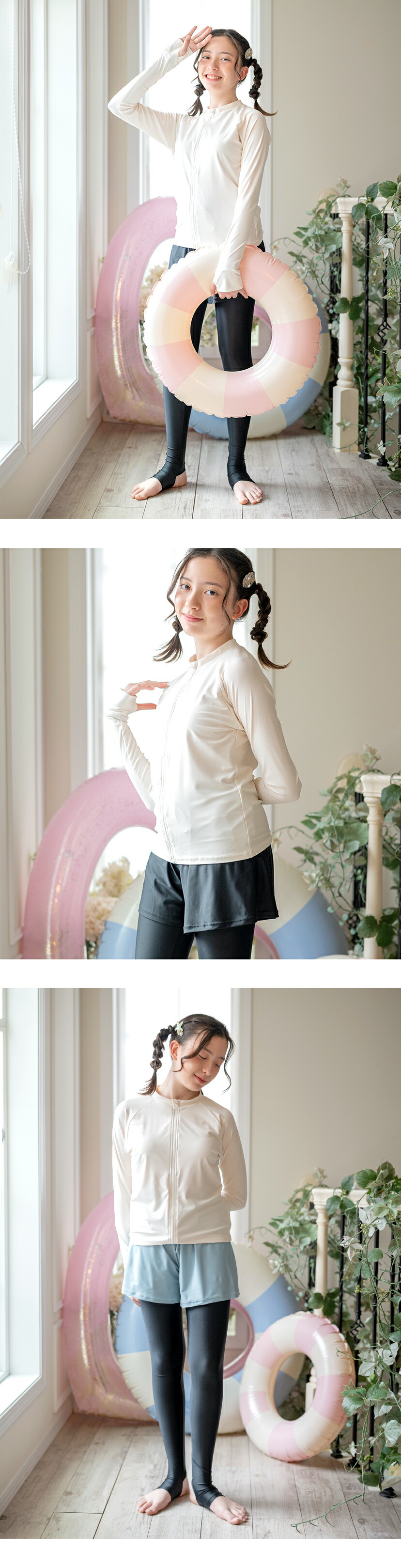 ラッシュガード×トレンカ一体型ショートパンツ 水着セット モデル画像2