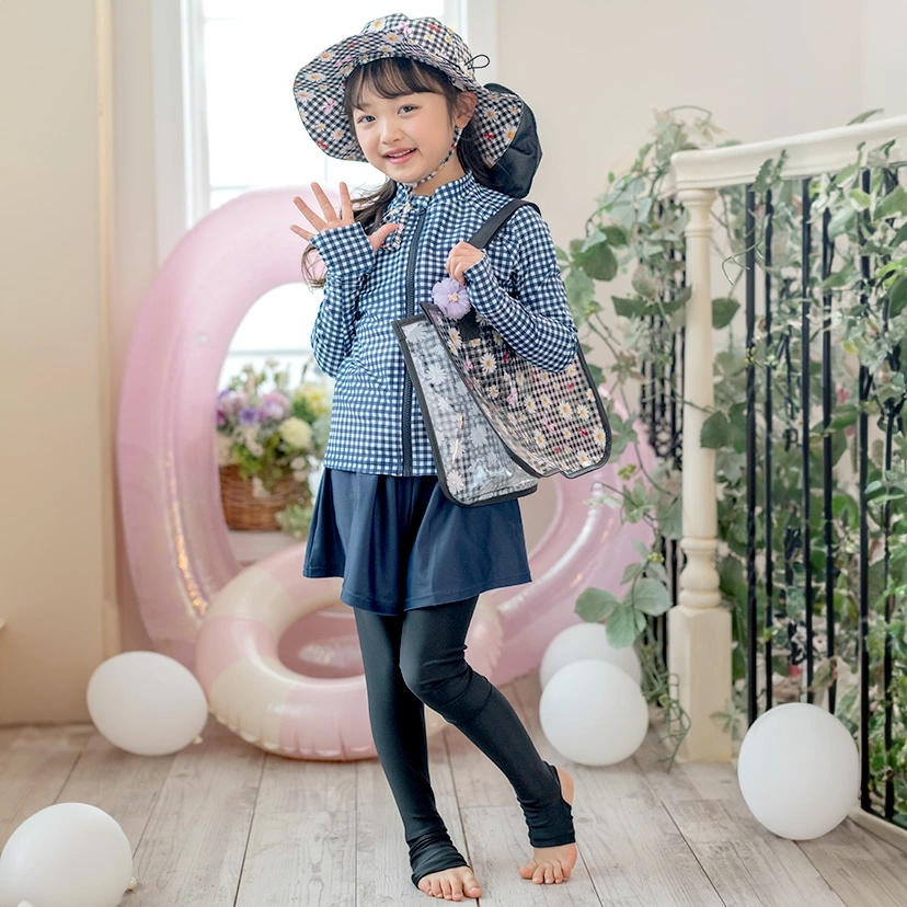 子ども用青色花柄ジャケットと紫色パンツセット Catherine Cottage（キャサリンコテージ） 一枚で完結！ラッシュガード