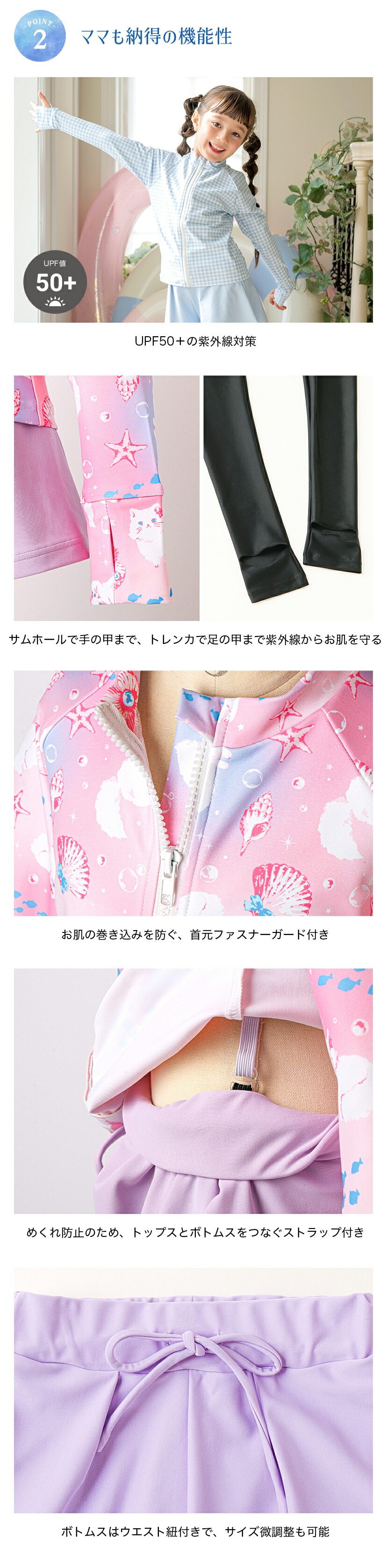 ラッシュガード×トレンカ一体型ショートパンツ 水着セット ポイント2