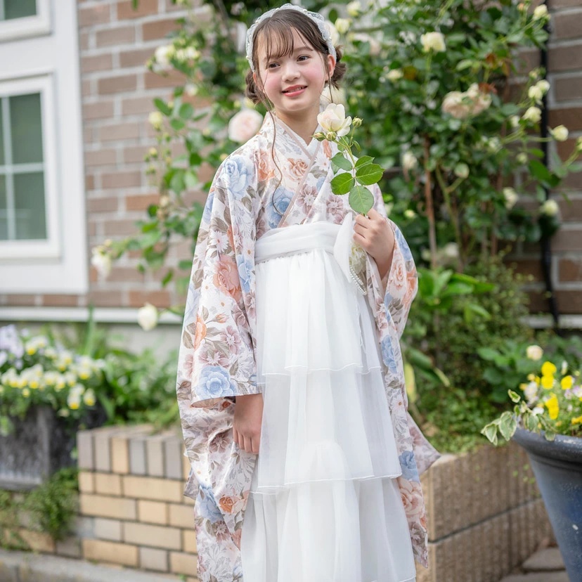 背中ファスナー ティアードフリル袴ドレス 卒業袴 小学校卒業式 卒園式 女の子 チュール袴 ワンピース袴 コサージュ付き 花柄 和柄 TAK キャサリンコテージ | Catherine Cottage | 03