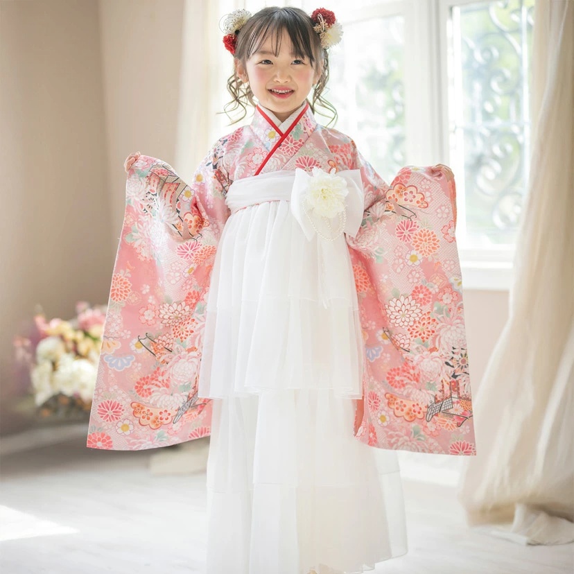 背中ファスナー ティアードフリル袴ドレス 卒業袴 小学校卒業式 卒園式 女の子 チュール袴 ワンピース袴 コサージュ付き 花柄 和柄 TAK キャサリンコテージ | Catherine Cottage | 05