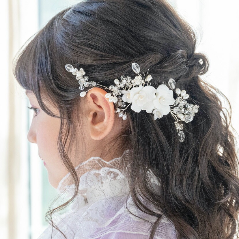 フラワー ストーン ヘアコーム ヘア Catherine Cottage ヘアアクセサリー ラインストーン白花コーム